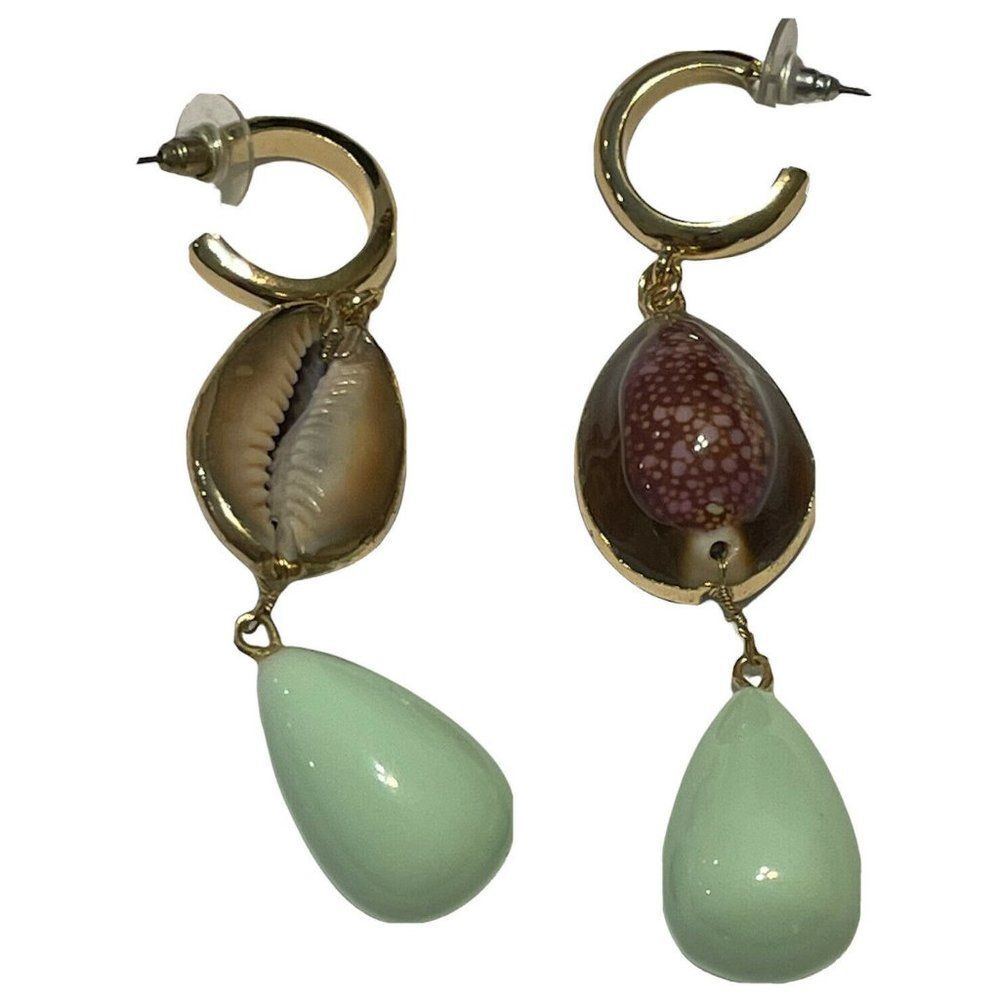 gold tone hoop Statement earrings abalone sea